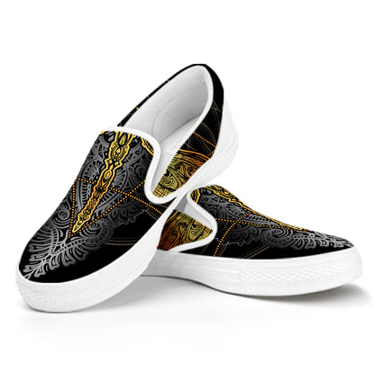 Boho Spiritual Dragonfly Print White Slip On Shoes