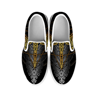 Boho Spiritual Dragonfly Print White Slip On Shoes