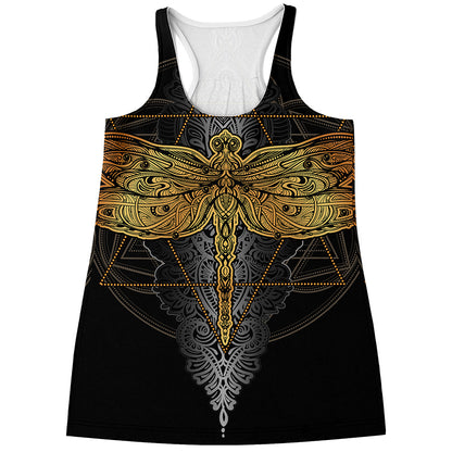 Boho Spiritual Dragonfly Print Women's Racerback Tank Top