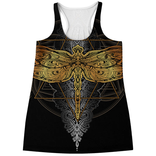 Boho Spiritual Dragonfly Print Women's Racerback Tank Top