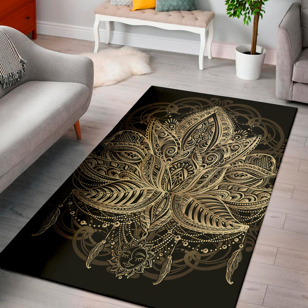 Boho Spiritual Lotus Print Area Rug