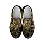 Boho Spiritual Lotus Print Black Slip On Shoes