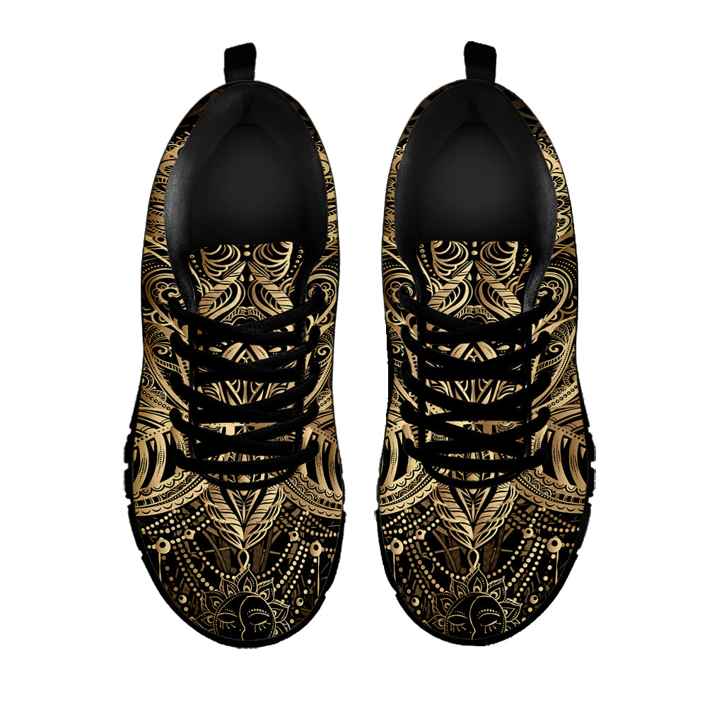 Boho Spiritual Lotus Print Black Sneakers