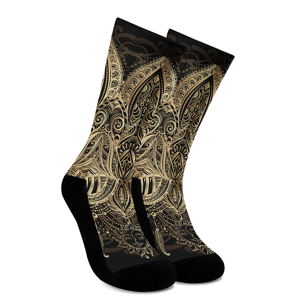 Boho Spiritual Lotus Print Crew Socks