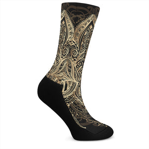 Boho Spiritual Lotus Print Crew Socks