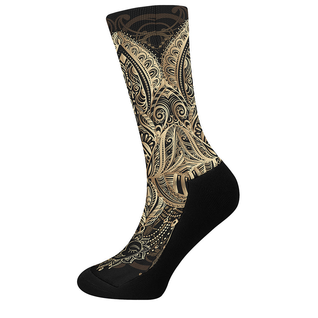 Boho Spiritual Lotus Print Crew Socks