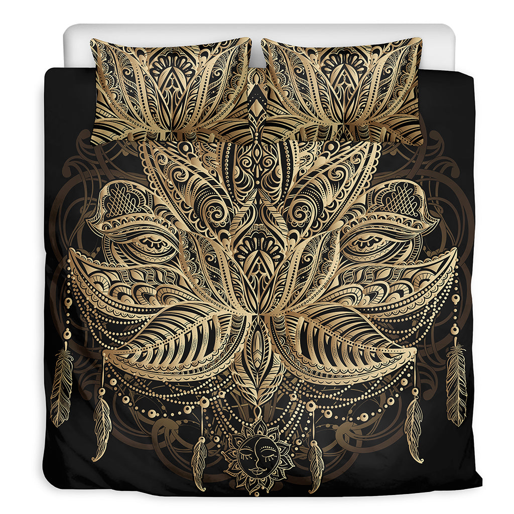 Boho Spiritual Lotus Print Duvet Cover Bedding Set