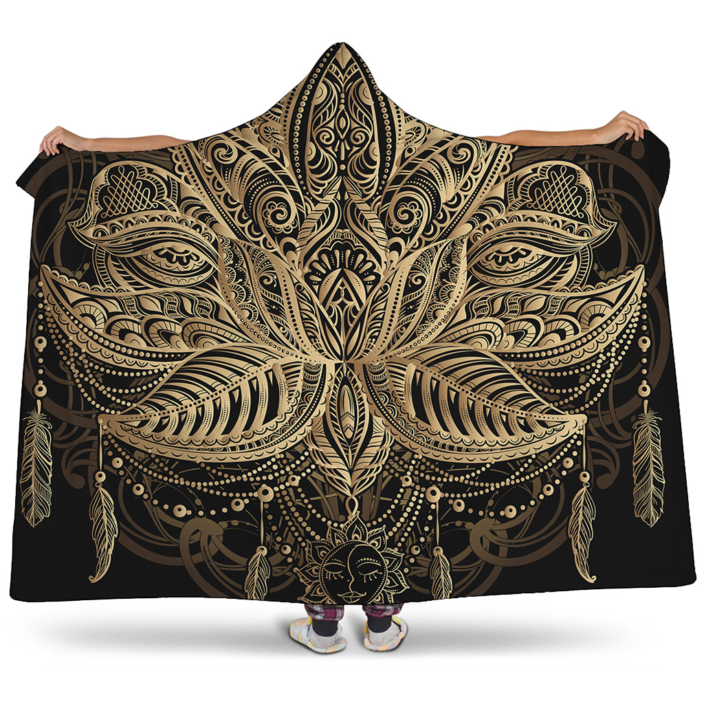 Boho Spiritual Lotus Print Hooded Blanket