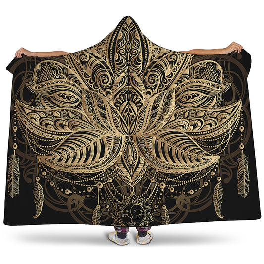 Boho Spiritual Lotus Print Hooded Blanket