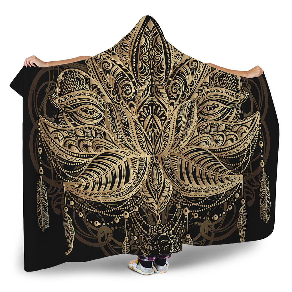 Boho Spiritual Lotus Print Hooded Blanket