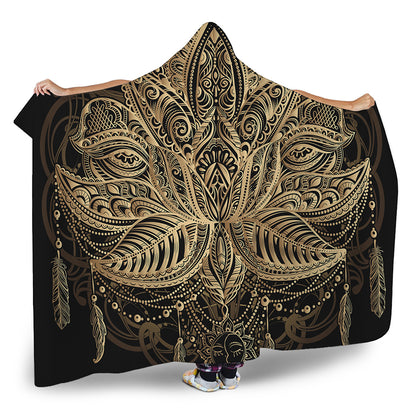 Boho Spiritual Lotus Print Hooded Blanket