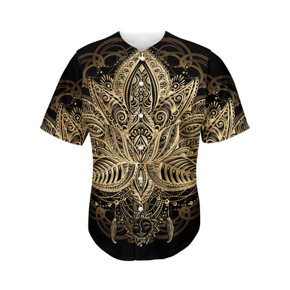 Boho Spiritual Lotus Print Men's Baseball Jersey
