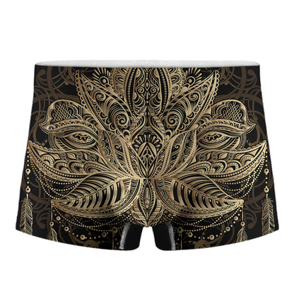 Boho Spiritual Lotus Print Men's Boxer Briefs