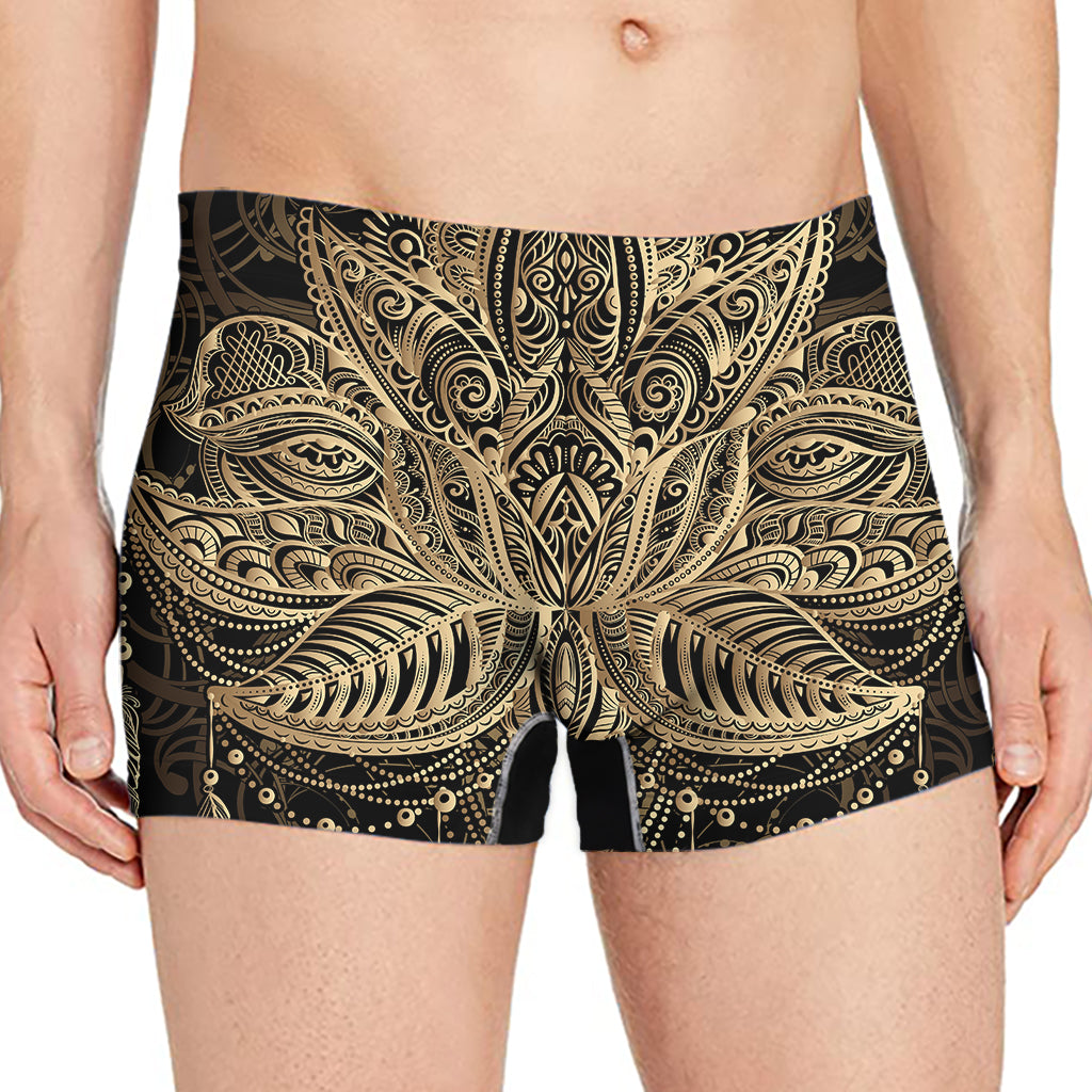 Boho Spiritual Lotus Print Men's Boxer Briefs