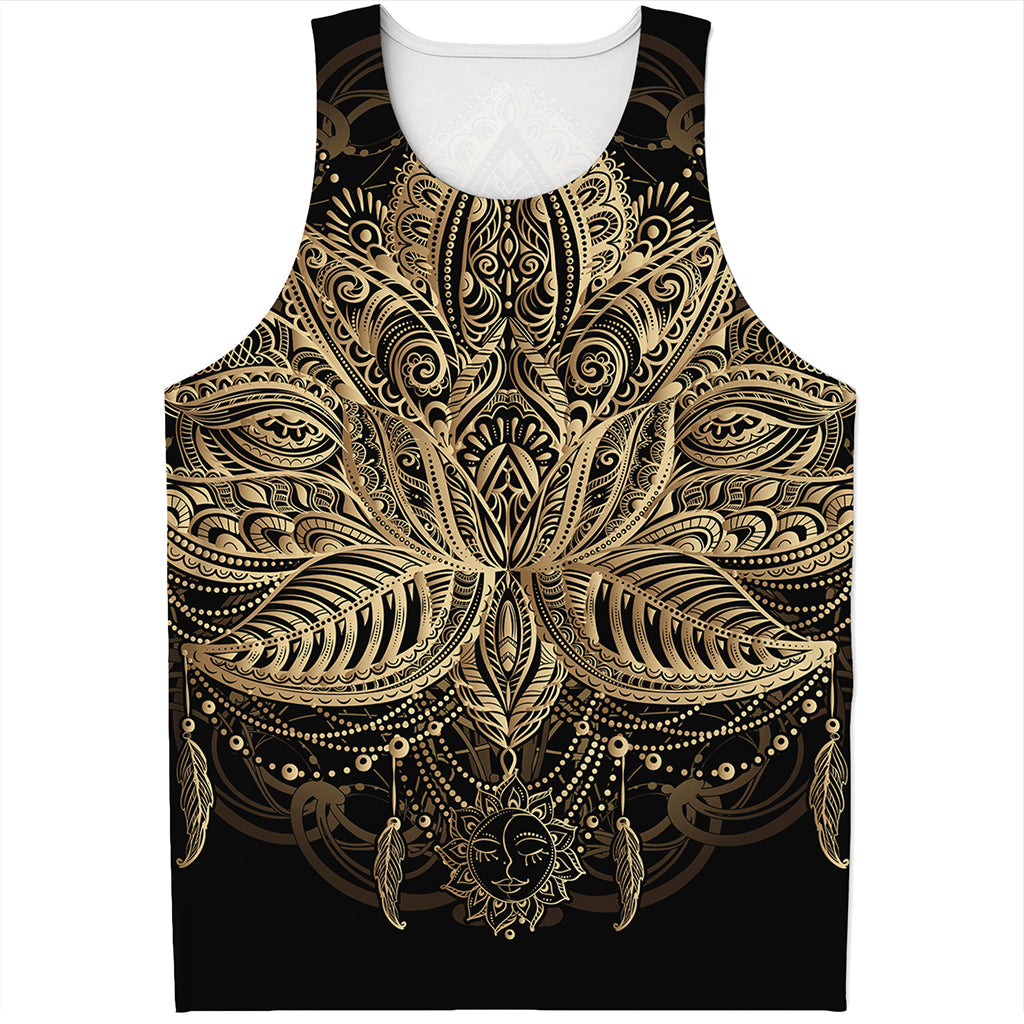 Boho Spiritual Lotus Print Men's Tank Top