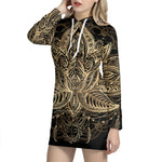 Boho Spiritual Lotus Print Pullover Hoodie Dress