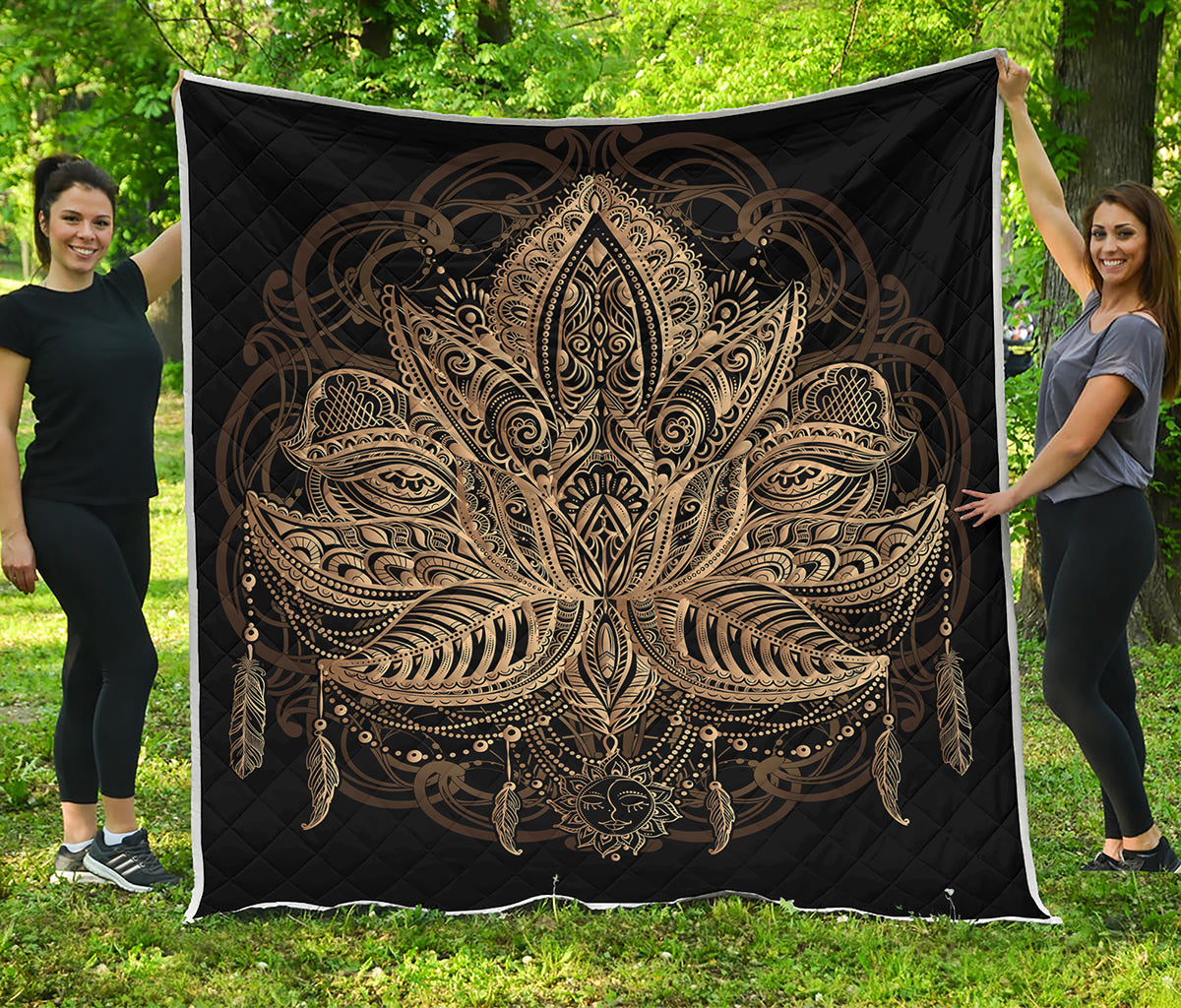 Boho Spiritual Lotus Print Quilt