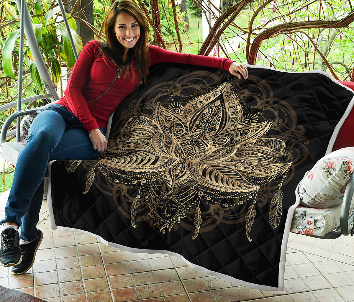 Boho Spiritual Lotus Print Quilt