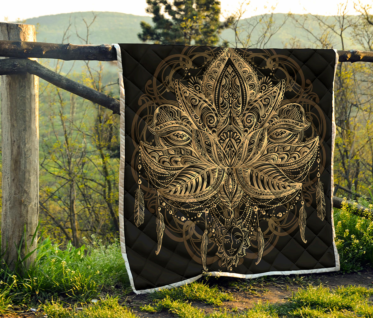 Boho Spiritual Lotus Print Quilt