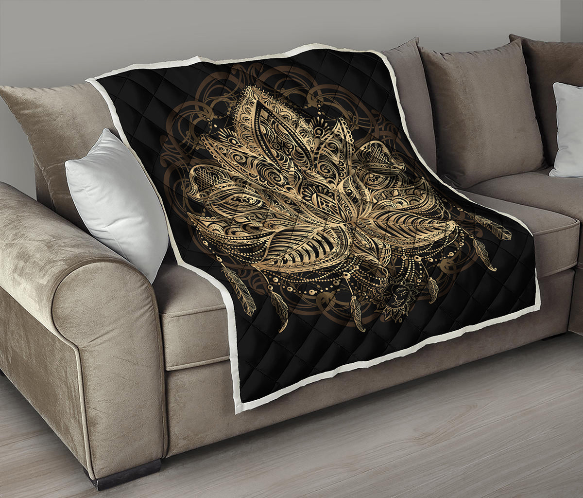Boho Spiritual Lotus Print Quilt