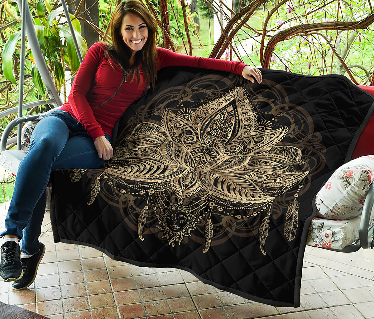 Boho Spiritual Lotus Print Quilt