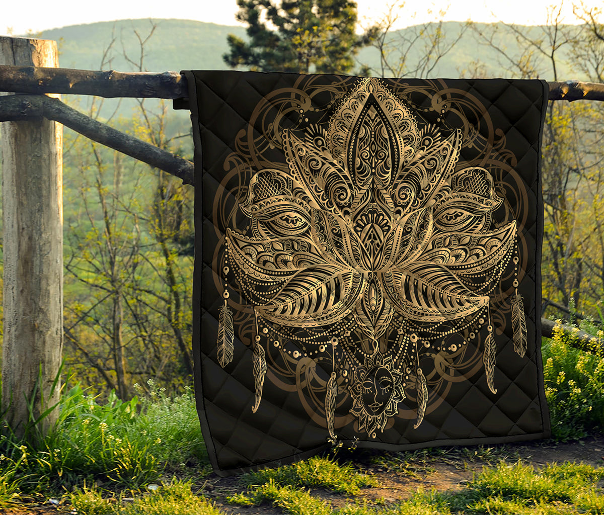 Boho Spiritual Lotus Print Quilt
