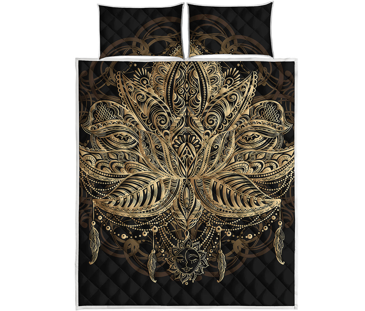 Boho Spiritual Lotus Print Quilt Bed Set