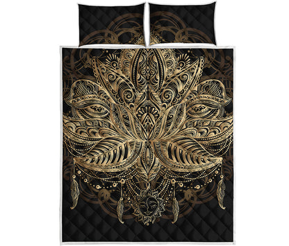 Boho Spiritual Lotus Print Quilt Bed Set