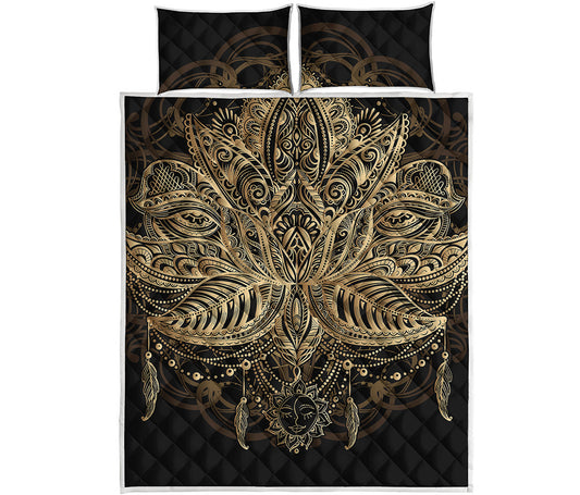 Boho Spiritual Lotus Print Quilt Bed Set