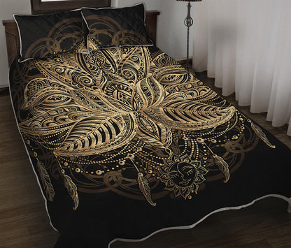 Boho Spiritual Lotus Print Quilt Bed Set