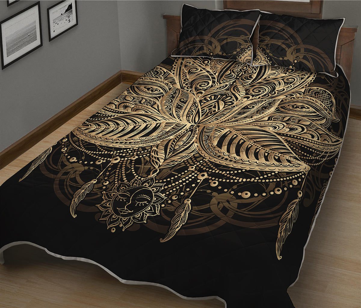 Boho Spiritual Lotus Print Quilt Bed Set