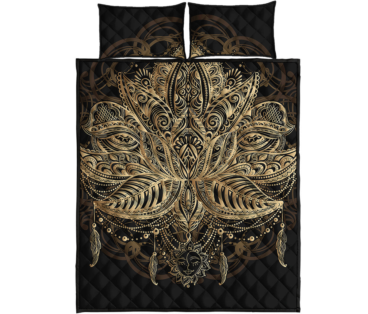 Boho Spiritual Lotus Print Quilt Bed Set