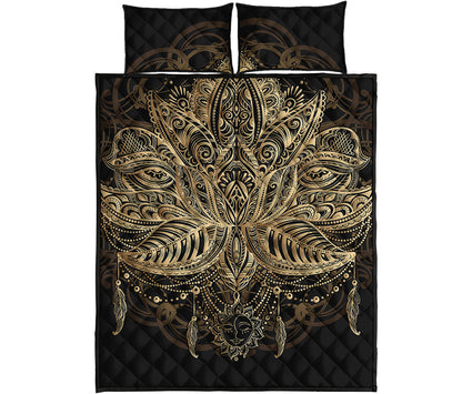 Boho Spiritual Lotus Print Quilt Bed Set