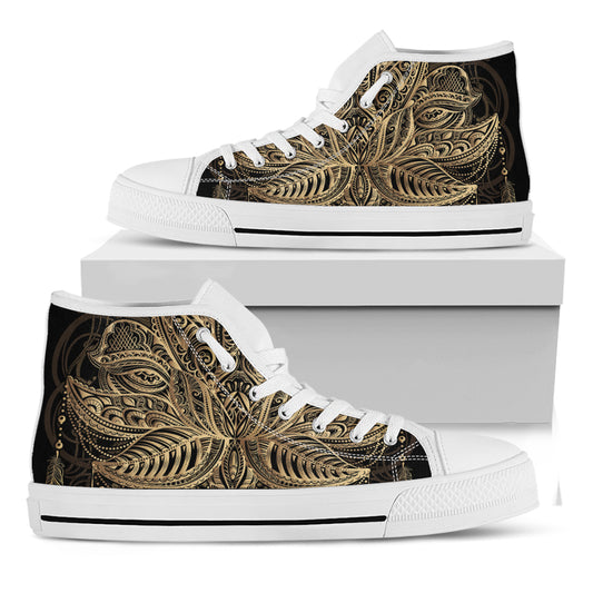 Boho Spiritual Lotus Print White High Top Shoes