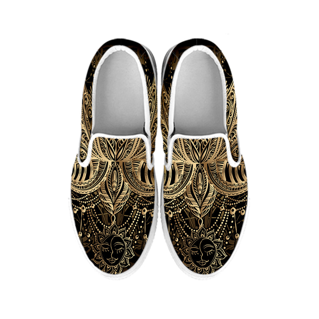 Boho Spiritual Lotus Print White Slip On Shoes