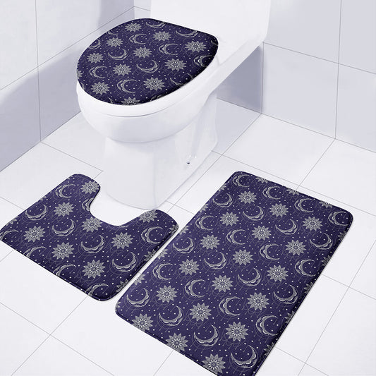 Boho Sun And Moon Pattern Print 3 Piece Bath Mat Set