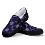 Boho Sun And Moon Pattern Print Black Slip On Shoes