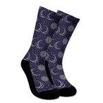 Boho Sun And Moon Pattern Print Crew Socks