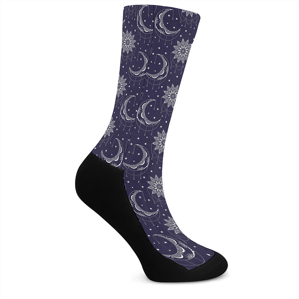 Boho Sun And Moon Pattern Print Crew Socks