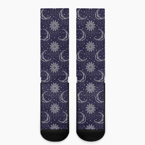 Boho Sun And Moon Pattern Print Crew Socks