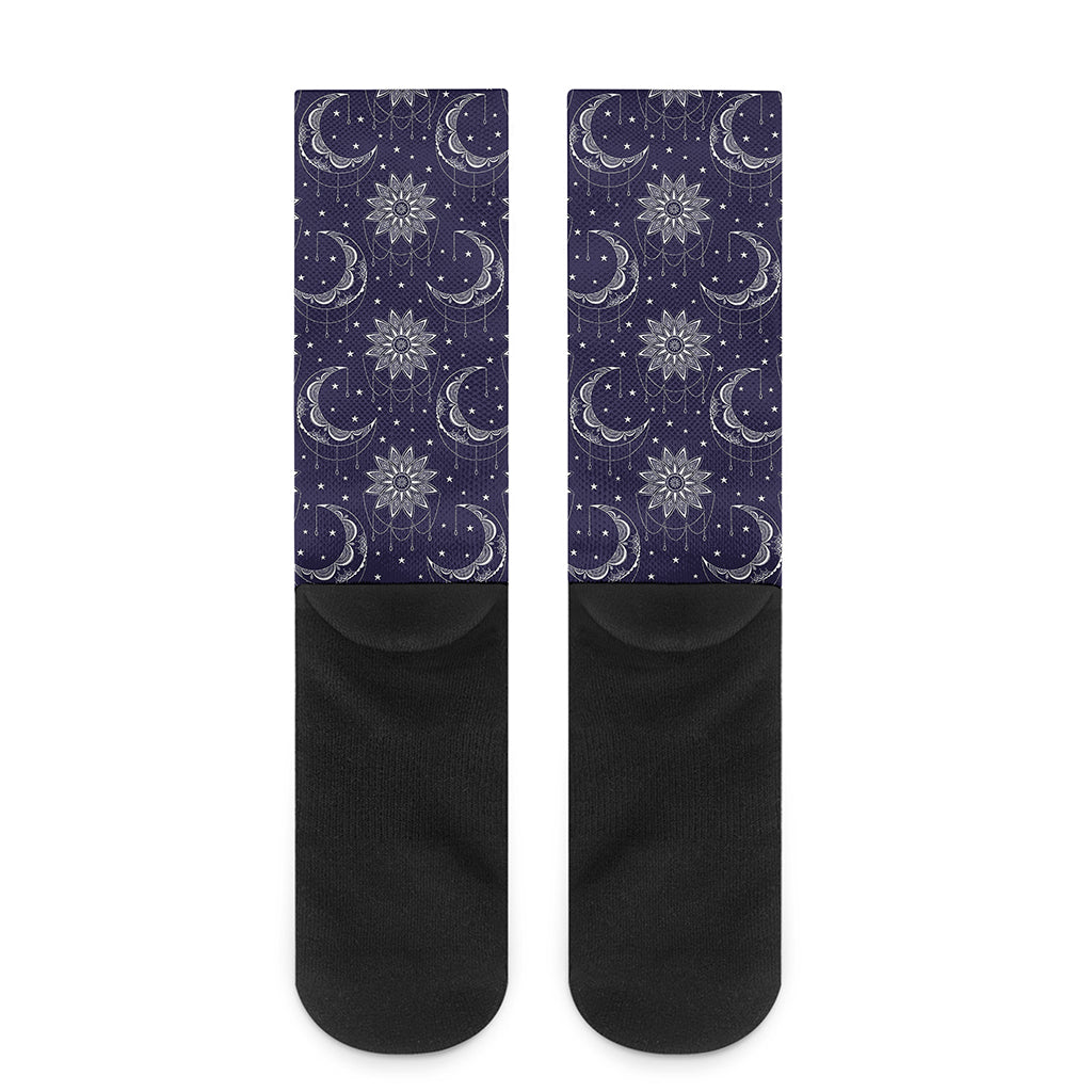 Boho Sun And Moon Pattern Print Crew Socks