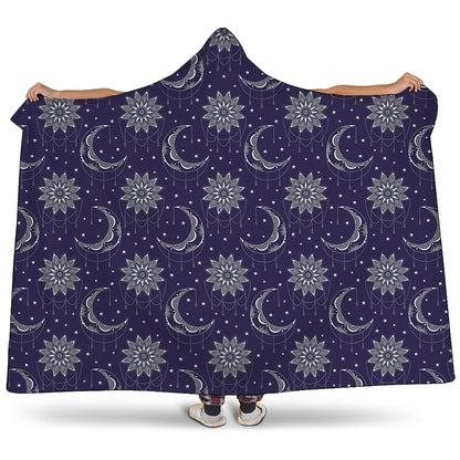 Boho Sun And Moon Pattern Print Hooded Blanket