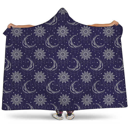Boho Sun And Moon Pattern Print Hooded Blanket