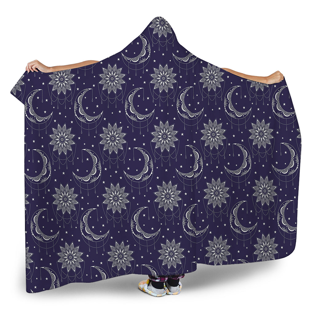 Boho Sun And Moon Pattern Print Hooded Blanket