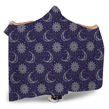 Boho Sun And Moon Pattern Print Hooded Blanket