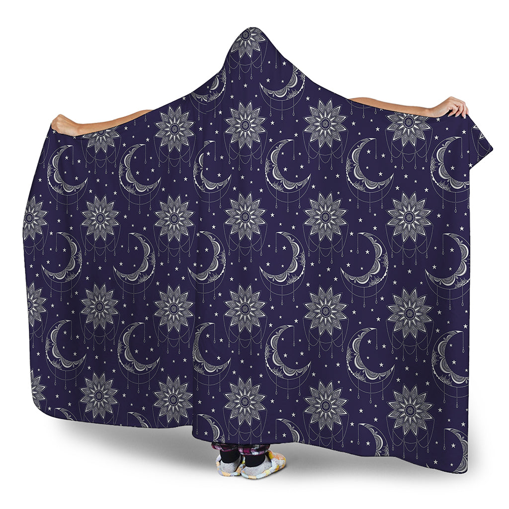 Boho Sun And Moon Pattern Print Hooded Blanket