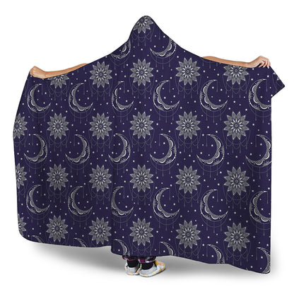 Boho Sun And Moon Pattern Print Hooded Blanket