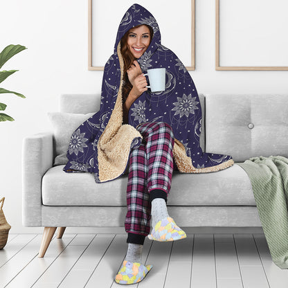 Boho Sun And Moon Pattern Print Hooded Blanket