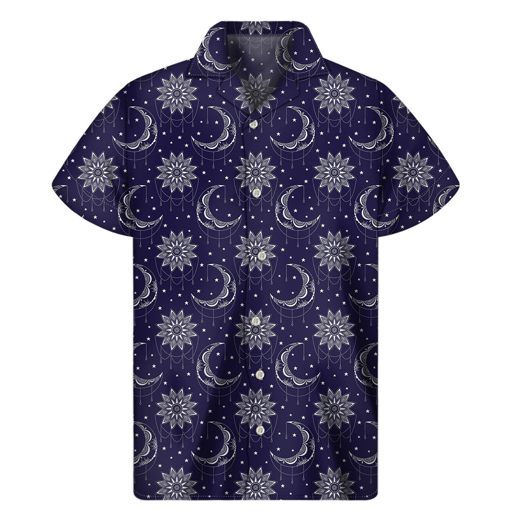 Boho Sun And Moon Pattern Print Men's Short Sleeve Shirt