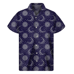 Boho Sun And Moon Pattern Print Men's Short Sleeve Shirt